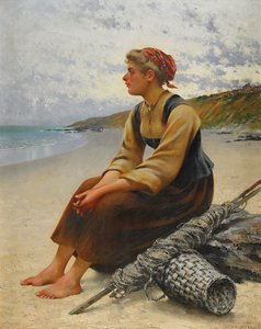 Raccoglitrice di ostriche sulla spiaggia da August Hagborg